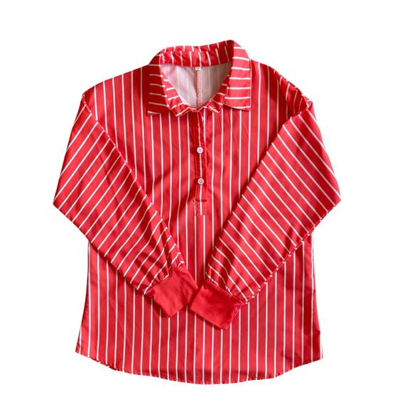 Orange & White Striped Collared Long Sleeve Half Button Down Shirt Womens Size M - Picture 1 of 16